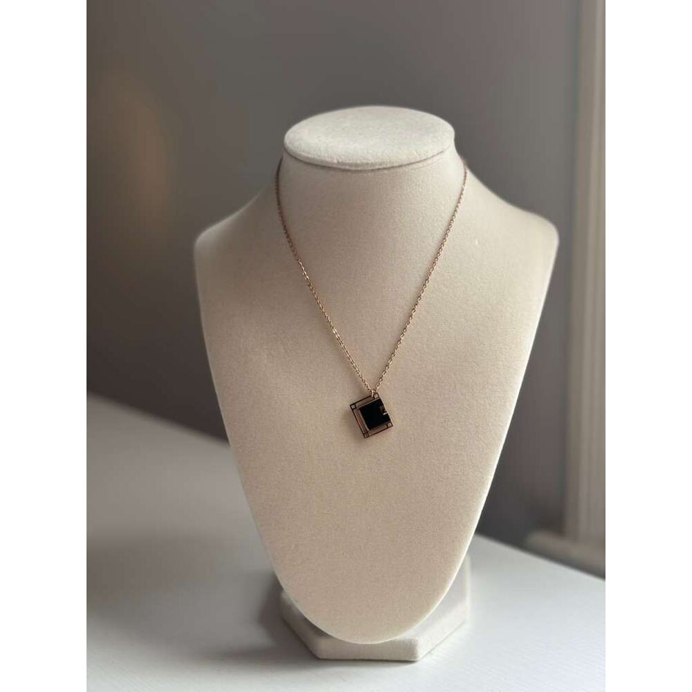Rose Gold Square Pendant Necklace Minimal Black Stone Geometric Charm - Picture 3 of 6